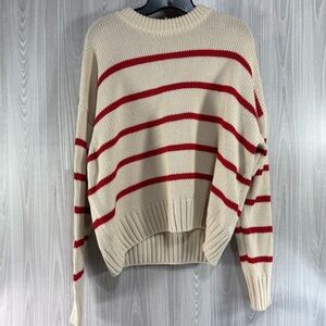 Fifteen Twenty Luca Stripe Red Beige Crewneck Sweater Slouchy Oversized Sz S